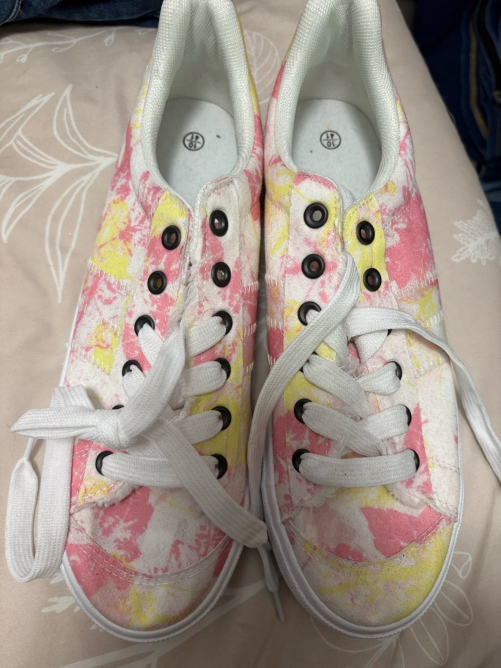 Women’s Pink & Yellow Tie-Dye Canvas Sneakers Size 10